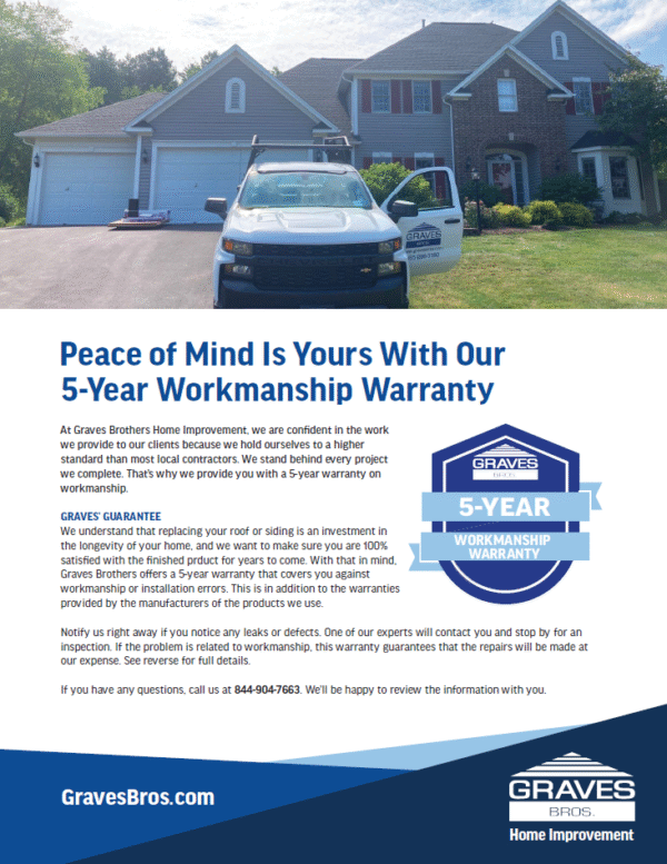 A warranty sheet for Graves 5 year workmanship