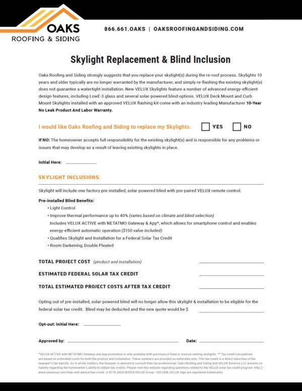 Skylight Replacement Sheet
