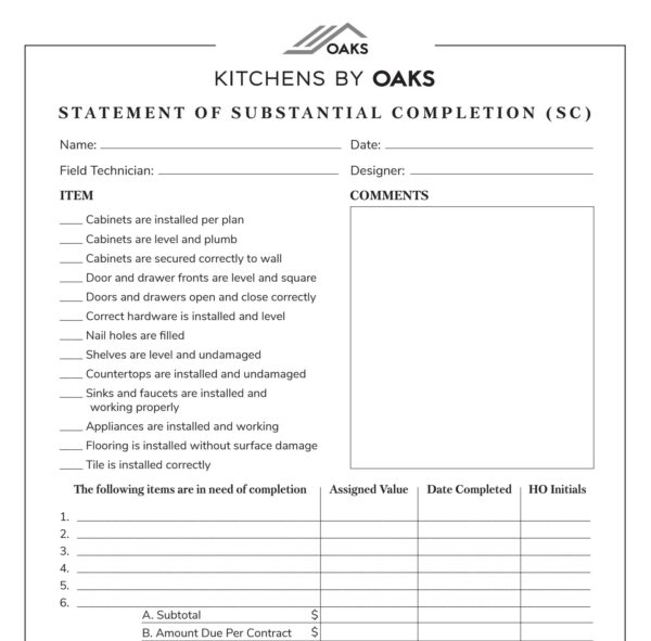 Statement of Substantial Completion