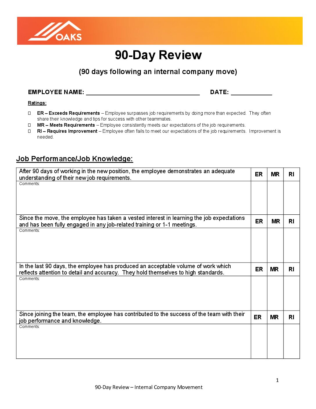 90 Day Review Internal Company Movement